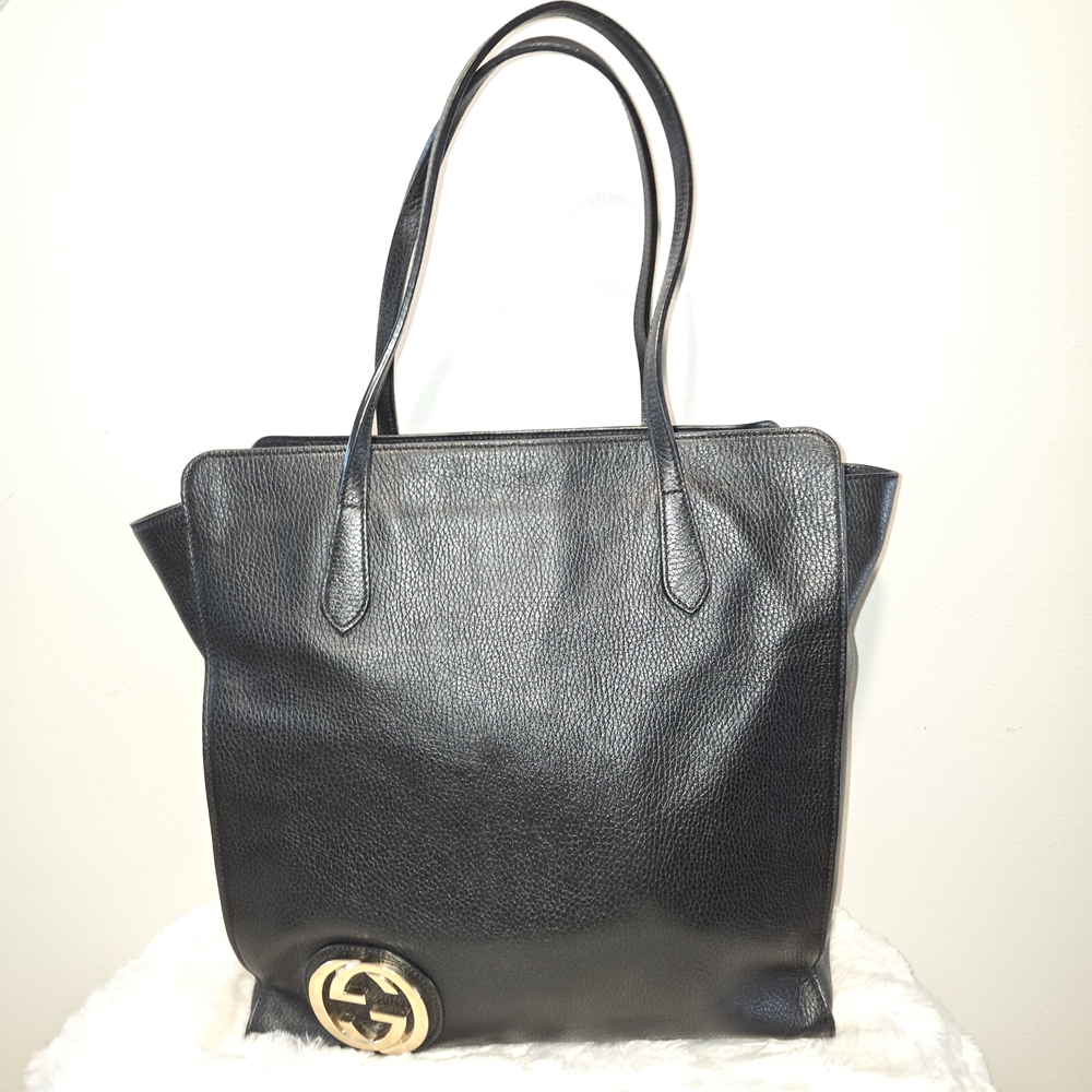 Gucci Leather Interlocking G Tote Bag with COA
